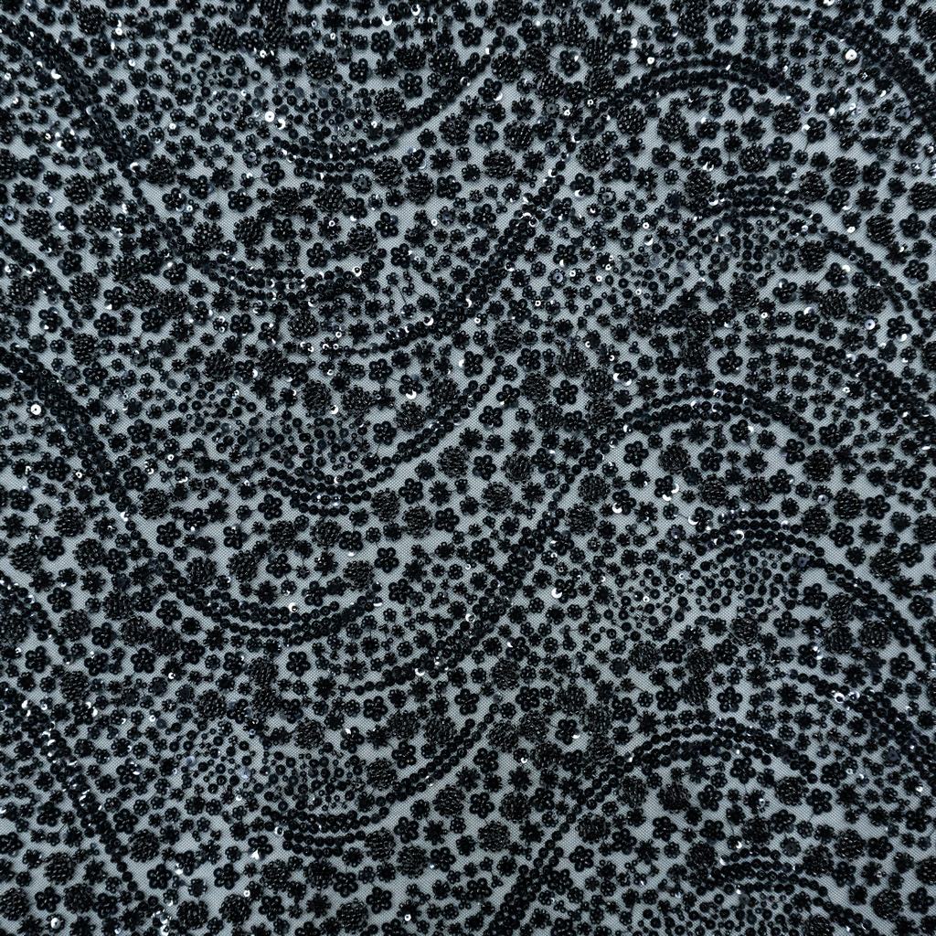 1012065F1231.jpg 130CM SICILIAN BEADED TULLE- BLACK - Image 1