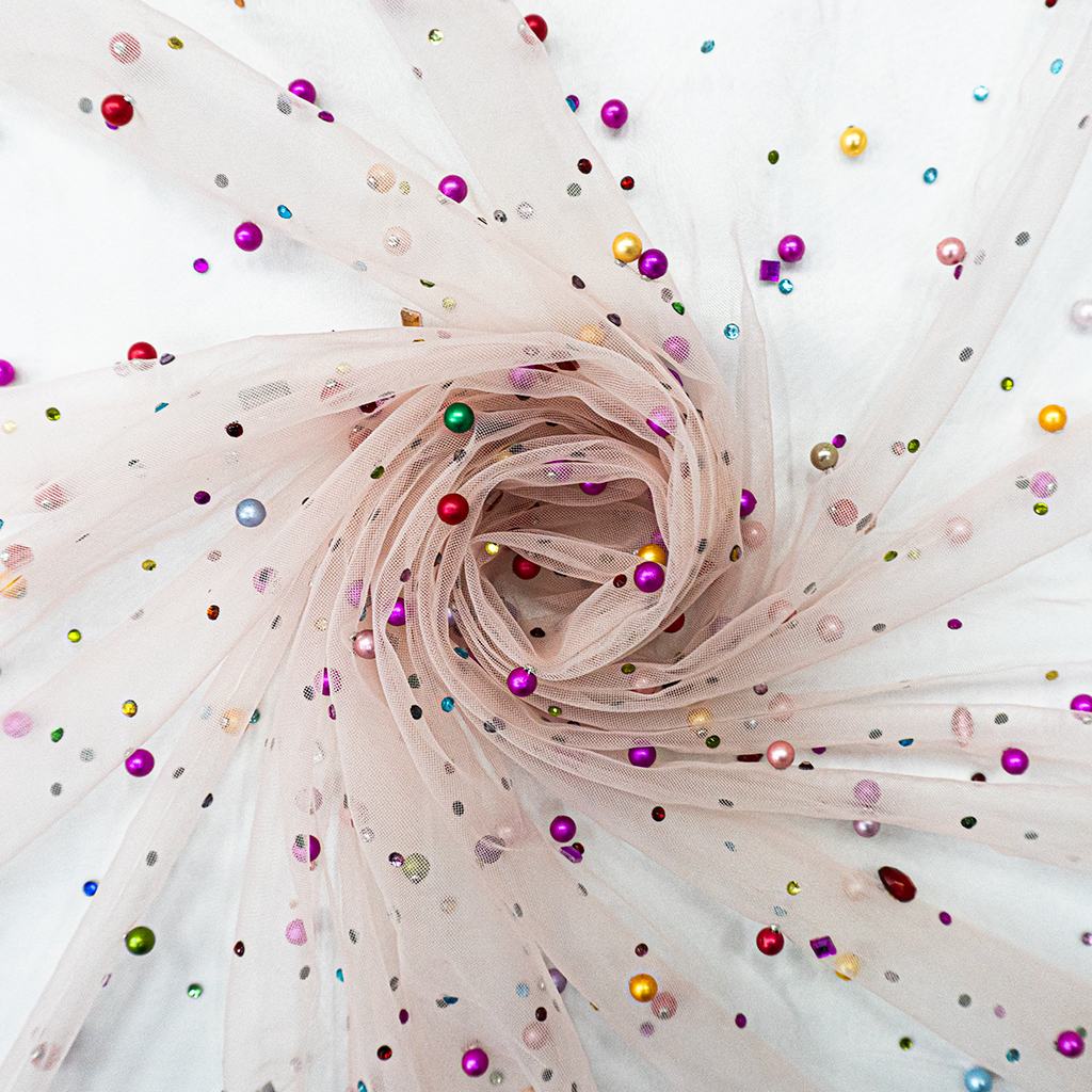 1262D15FNUDE231.jpg 150CM DIAMOND STUD DOUBLE PEARL TUILLE - NUDE - Image 1