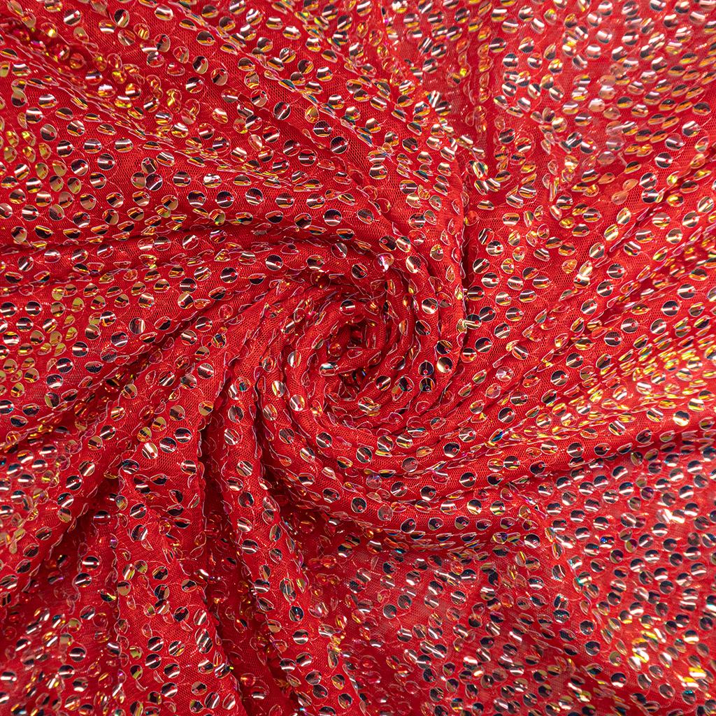 152725FRED232.jpg SEQUINS TULLE - RED - Image 2