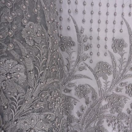 BEADED FABRIC GREY