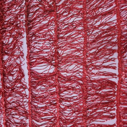 KOREAN TULLE SEQ+EMB+FRINGE RED