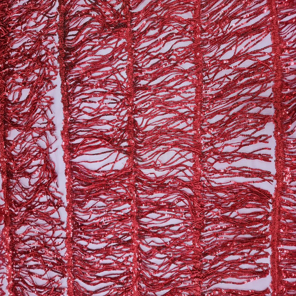 27582D265F1.jpg KOREAN TULLE SEQ+EMB+FRINGE RED - Image 1