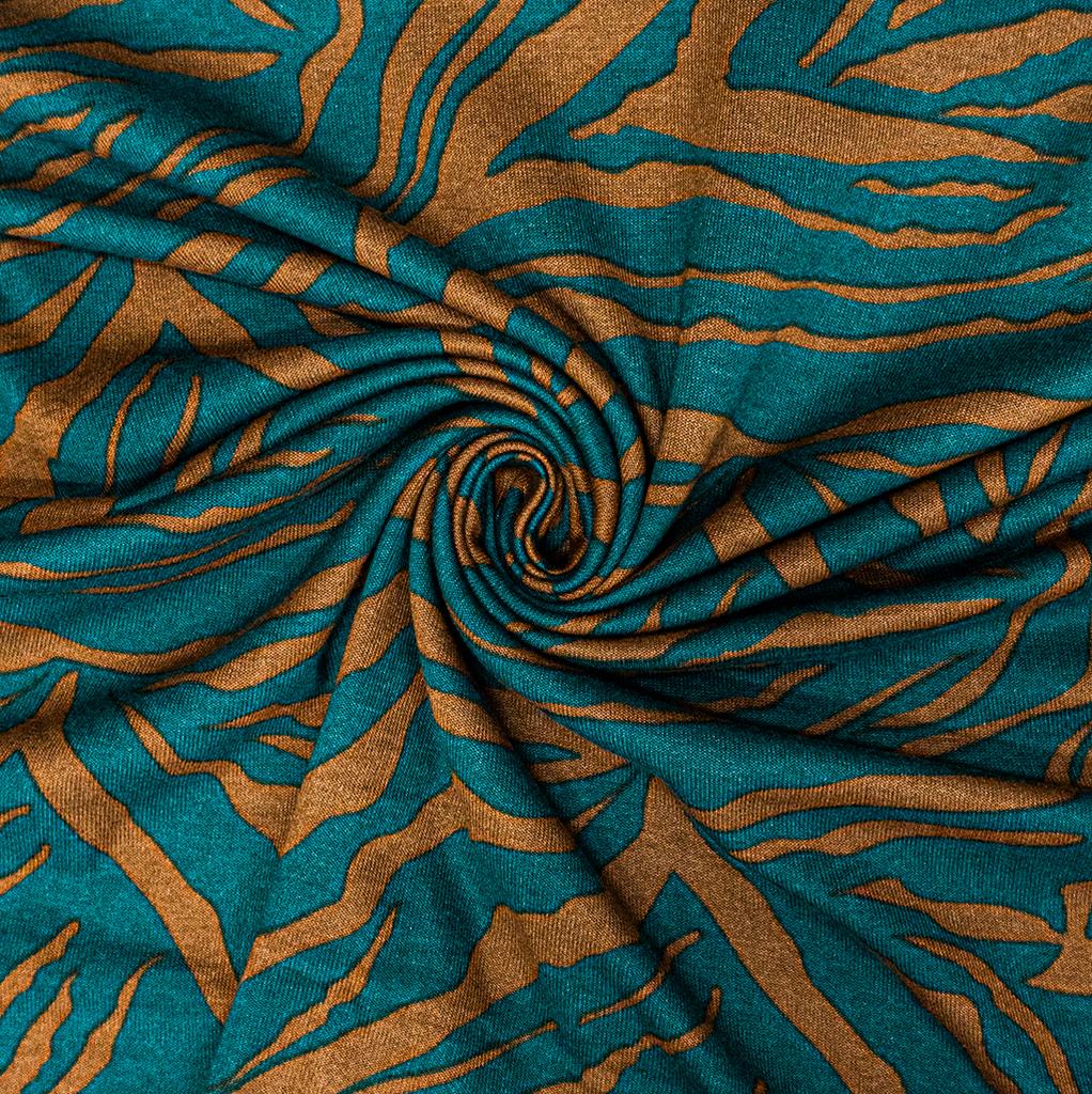 28652D125F14232.jpg CASHMERE BRUSHED PTD ANIMAL STRIPES (150CM)(TEAL) - Image 2