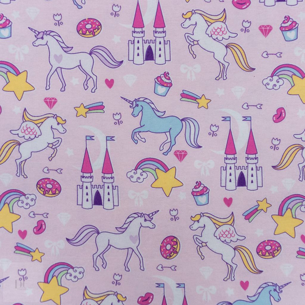 30332D15F19231.jpg CRAFT FLANNEL UNICORN CASTLE PINK - Image 1