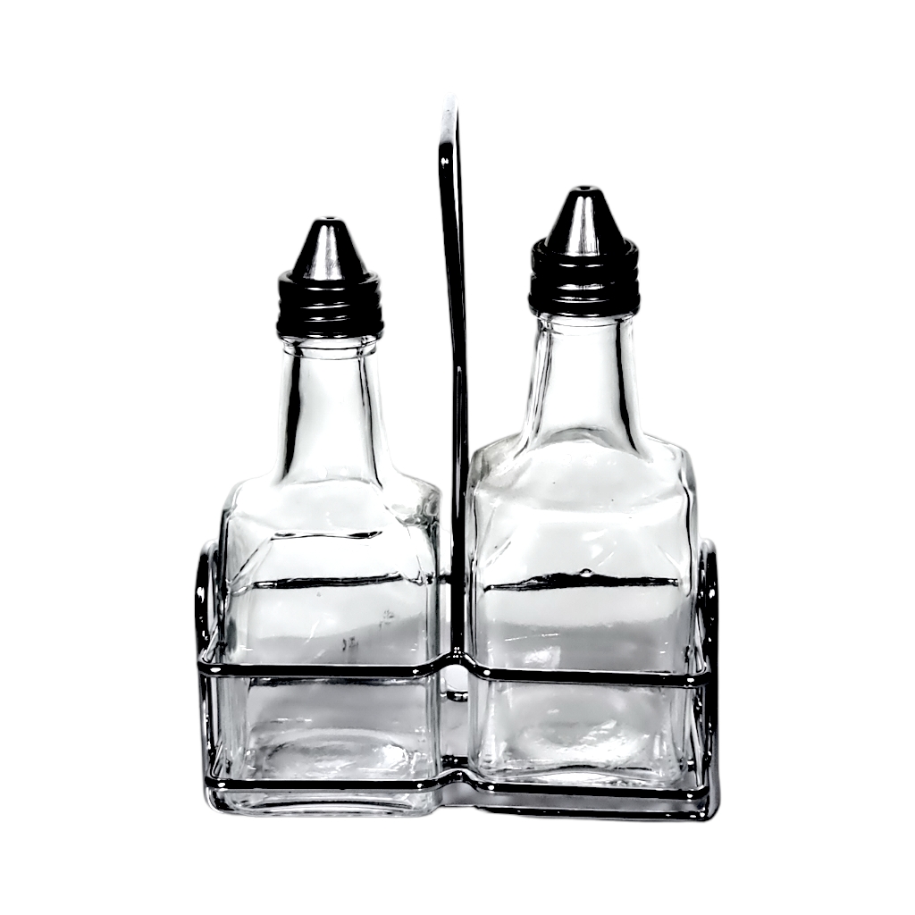 41789.jpg OIL & VINEGAR BOTTLES 200ML ON WIRE STAND - Image 1