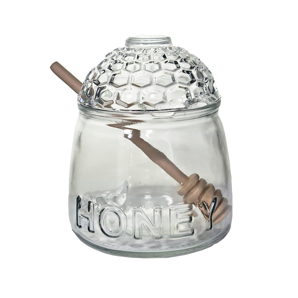 75088.jpg REGENT GLASS HONEY DISPENSER WITH LID & DIPPER 3PC - Image 1