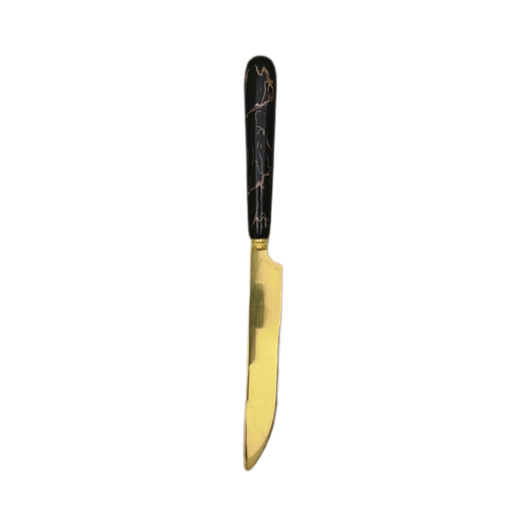 AC2DGBBK.jpg GOLD & BLACK MARBLE HANDLE BUTTER KNIFE 6PC - Image 1