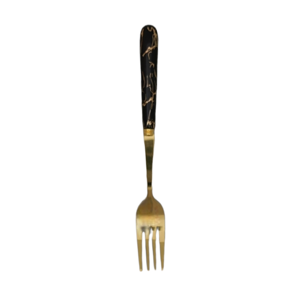 AC2DGBF.jpg GOLD & BLACK MARBLE HANDLE FORK 6PC - Image 1
