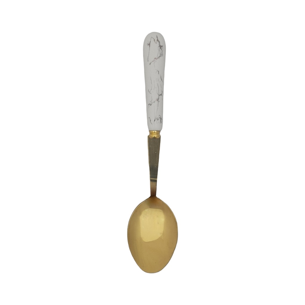 AC2DGWTS.jpg GOLD & WHITE MARBLE HANDLE TEASPOON - Image 1