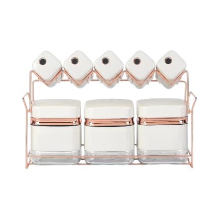 SQUARE SPICE SET WITH GOLD LINE 8PC-CREAM