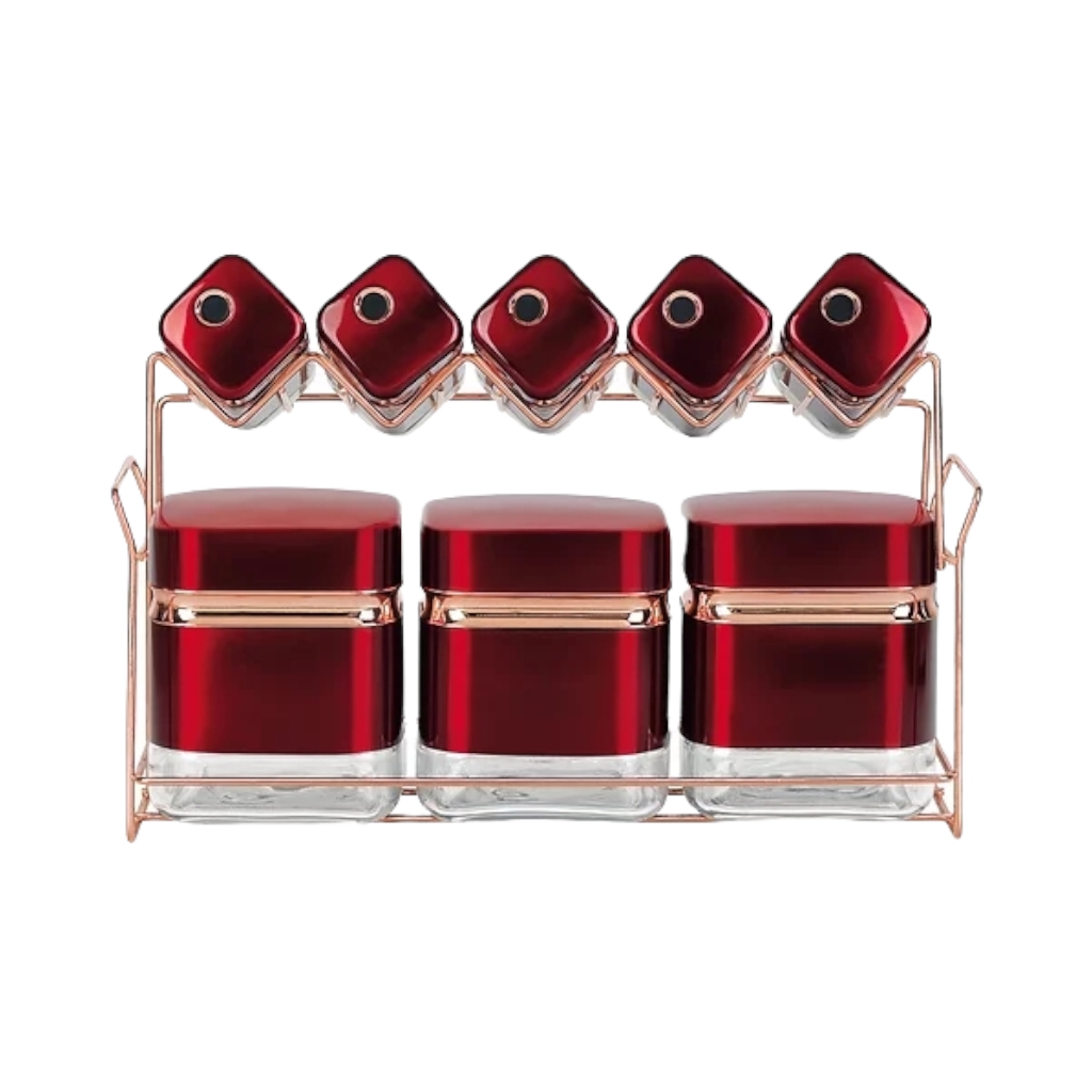 CH2D832.jpg SQUARE SPICE SET WITH GOLD LINE 8PC-RED - Image 1