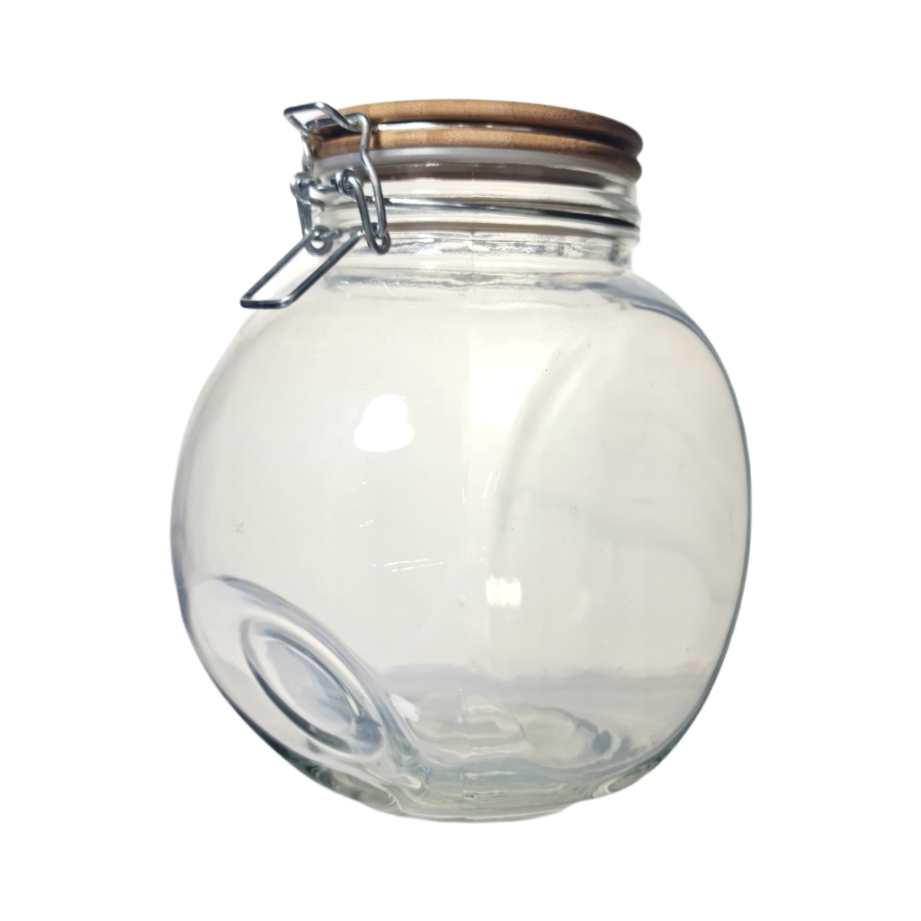 FL2D27055.jpg JAR GLASS ROUND BAMBOO LID CLIP 4LT - Image 1