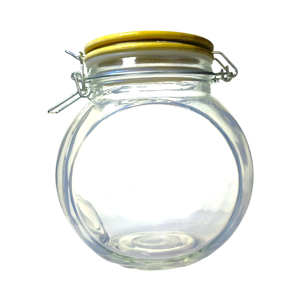 FL2D27057.jpg JAR GLASS ROUND BAMBOO LID CLIP 2.15L - Image 1