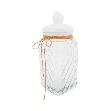 CANNISTER GLASS/WHITE CERAMIC LID LRG
