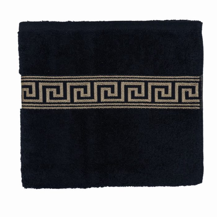 GREEK KEY BATH TOWELS 600GSM BLACK - Image 1