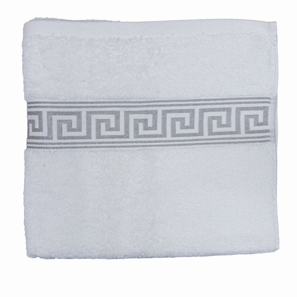 GRKBT5FW231.jpg GREEK KEY BATH TOWELS 600GSM WHITE - Image 1