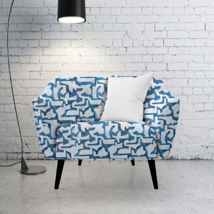 140CM EDEN CUBIST BLUE SLUB VELVET - Image 2