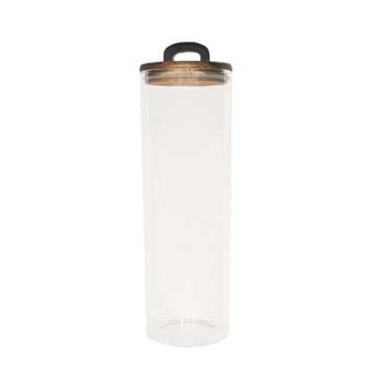 STORAGE JAR WITH WOODEN HANDLE LID LRG