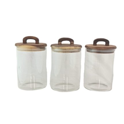 GLASS STORAGE JAR 3PCS WOODEN LID