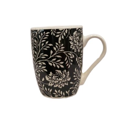 MUG - WHITE LEAVES BLK MUG