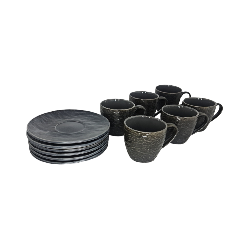 MB2D453195FCH.jpg CERAMIC CUP&SAUCER12PC CHARCOAL - Image 1