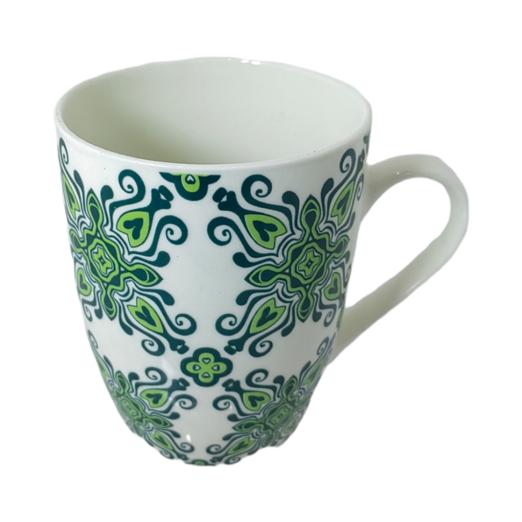 MB2D563115F4.jpg MUG- WHITE WITH GREEN FLORAL - Image 1