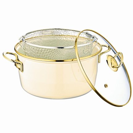 22CM ENAMEL FRYER WITH LID CREAM