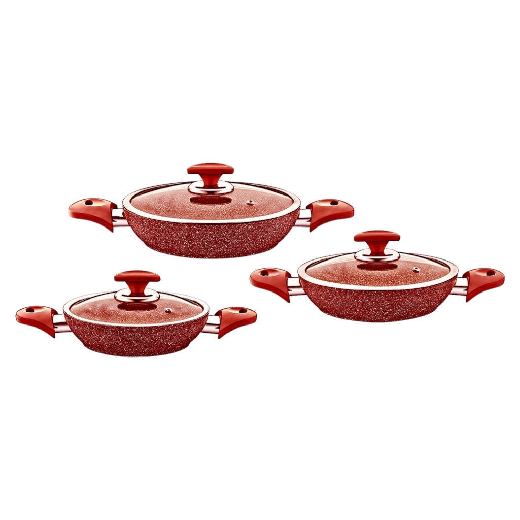 OMS30045FR231.jpg NON STICK GRANITE EGG PAN SET 6Pcs -RED - Image 1