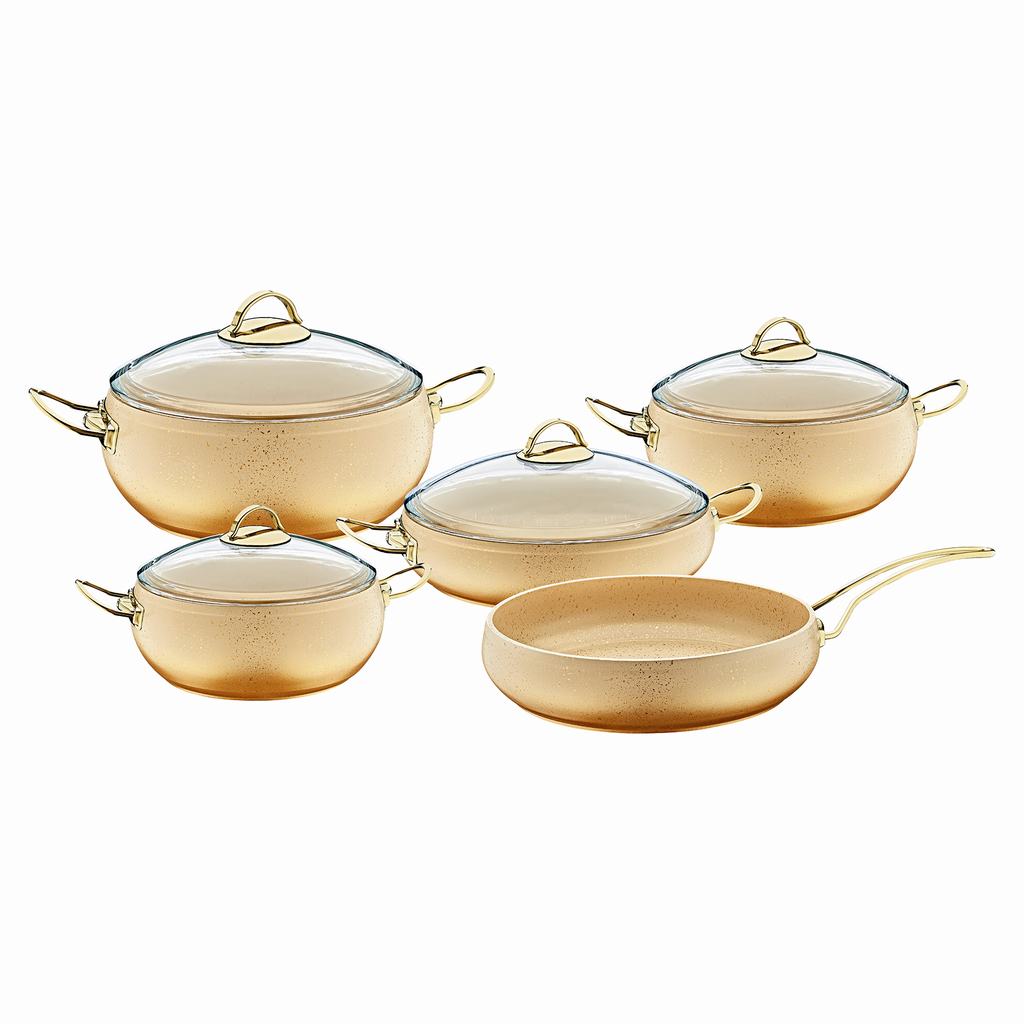 OMS30245FBE231.jpg NON STICK GRANITE COOKWARE SET 9Pcs BEIGE - Image 1
