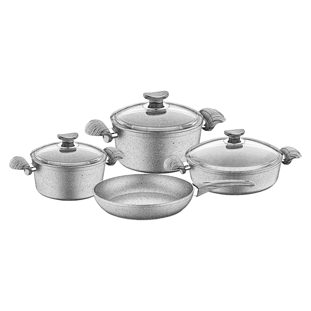 OMS31055FGR231.jpg NON STICK GRANITE COOKWARE SET 7Pcs -GREY - Image 1