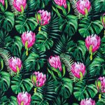 PRINTED COTTON CANVAS - PINK ON BLACK PROTEA
