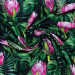 PRINTED COTTON CANVAS - PINK ON BLACK PROTEA - Image 2