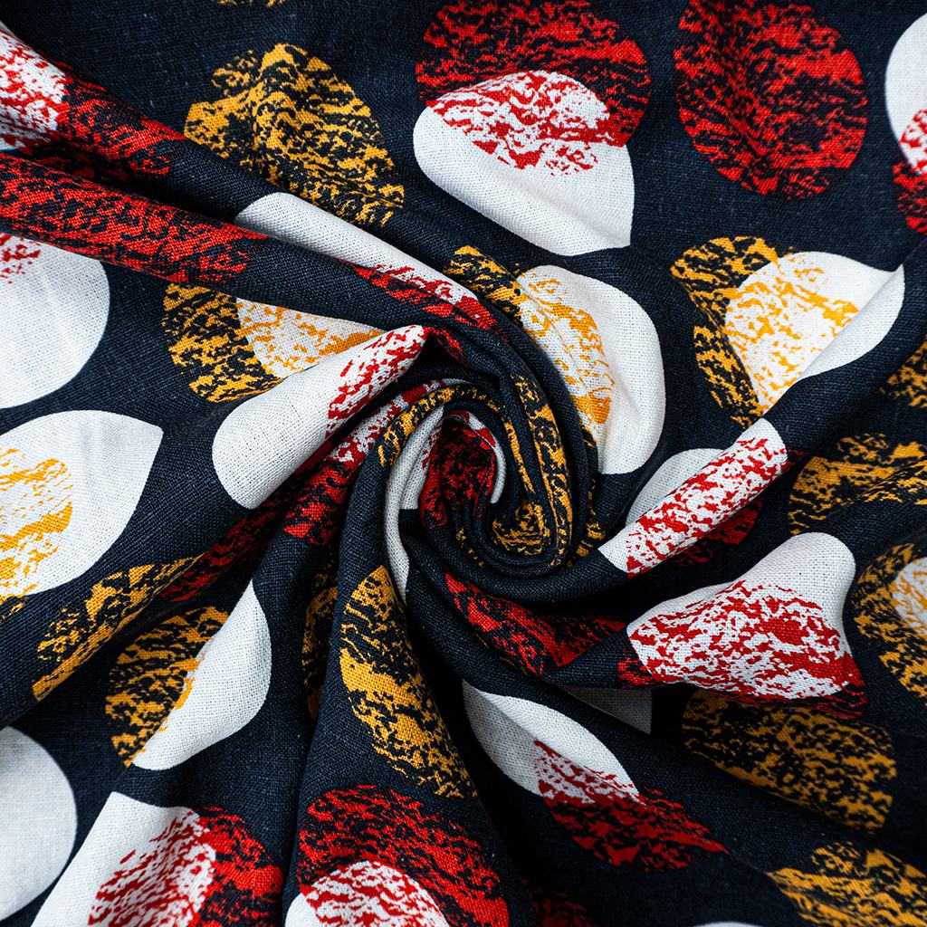 PTDRL5F10232.jpg PRINTED RAYON LINEN CIRCLES NAVY - Image 2