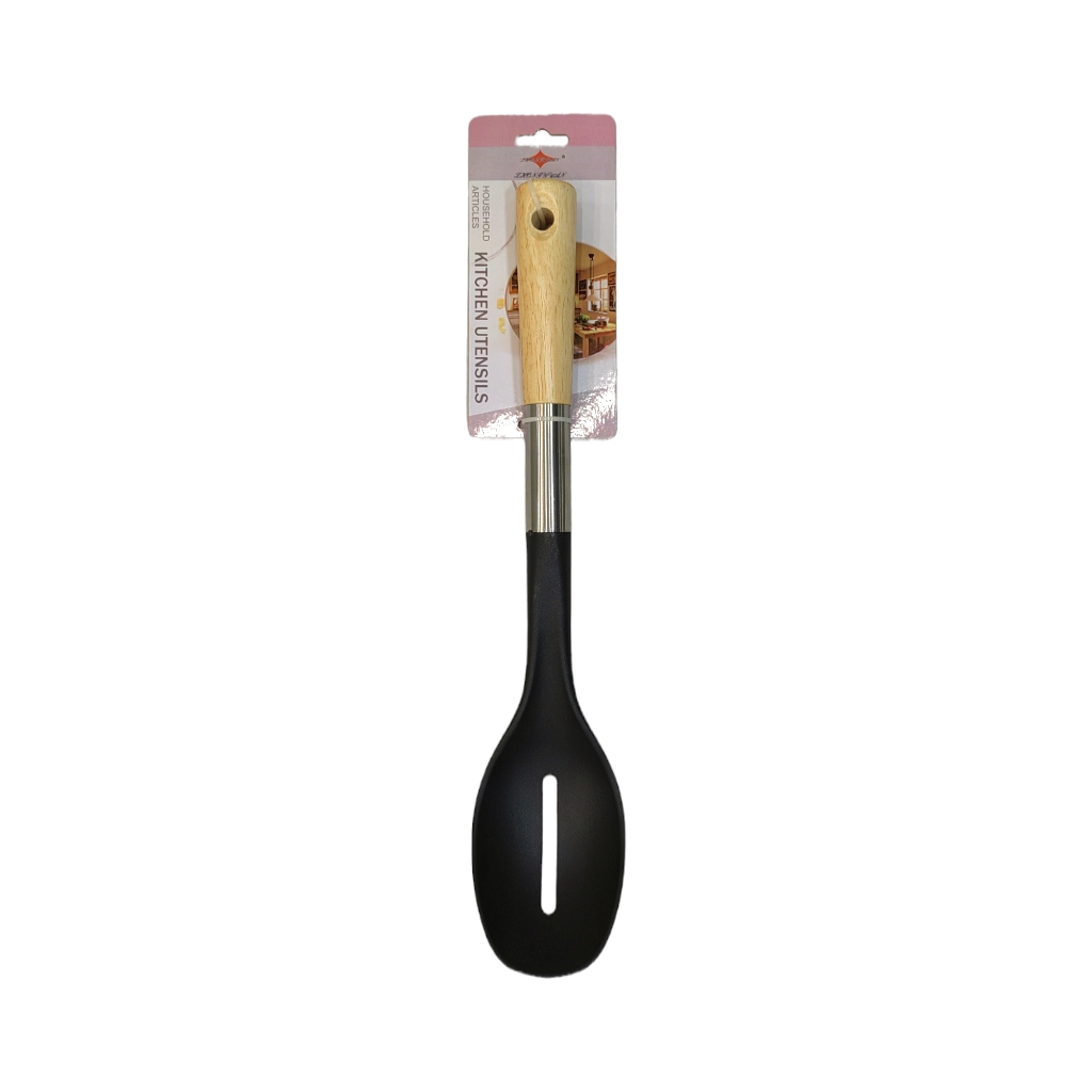 RB2DZX150.jpg LEAKAGE SPOON WITH WOODEN HADLE - Image 1