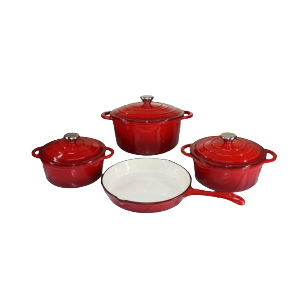 TH2D184CI5FR.jpg 7PC CAST IRON POT SET RED - Image 1