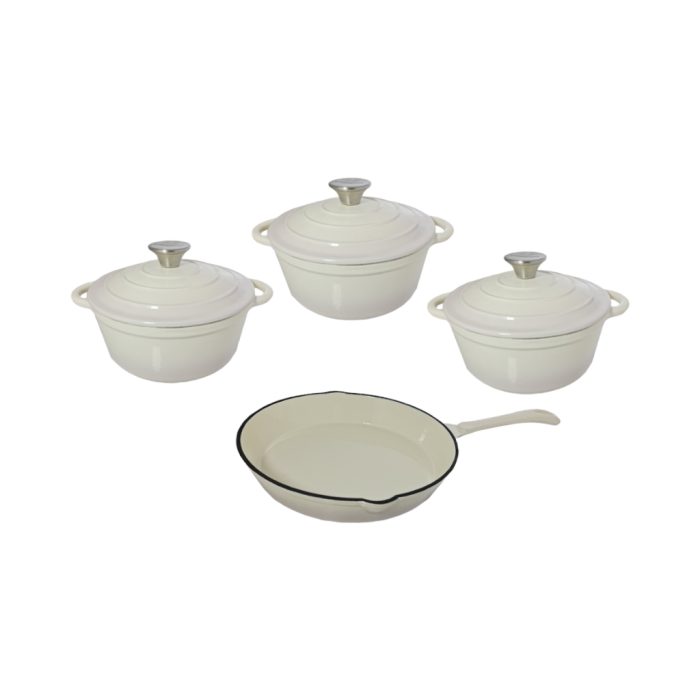 7PC CAST IRON POT SET WHITE - Image 1