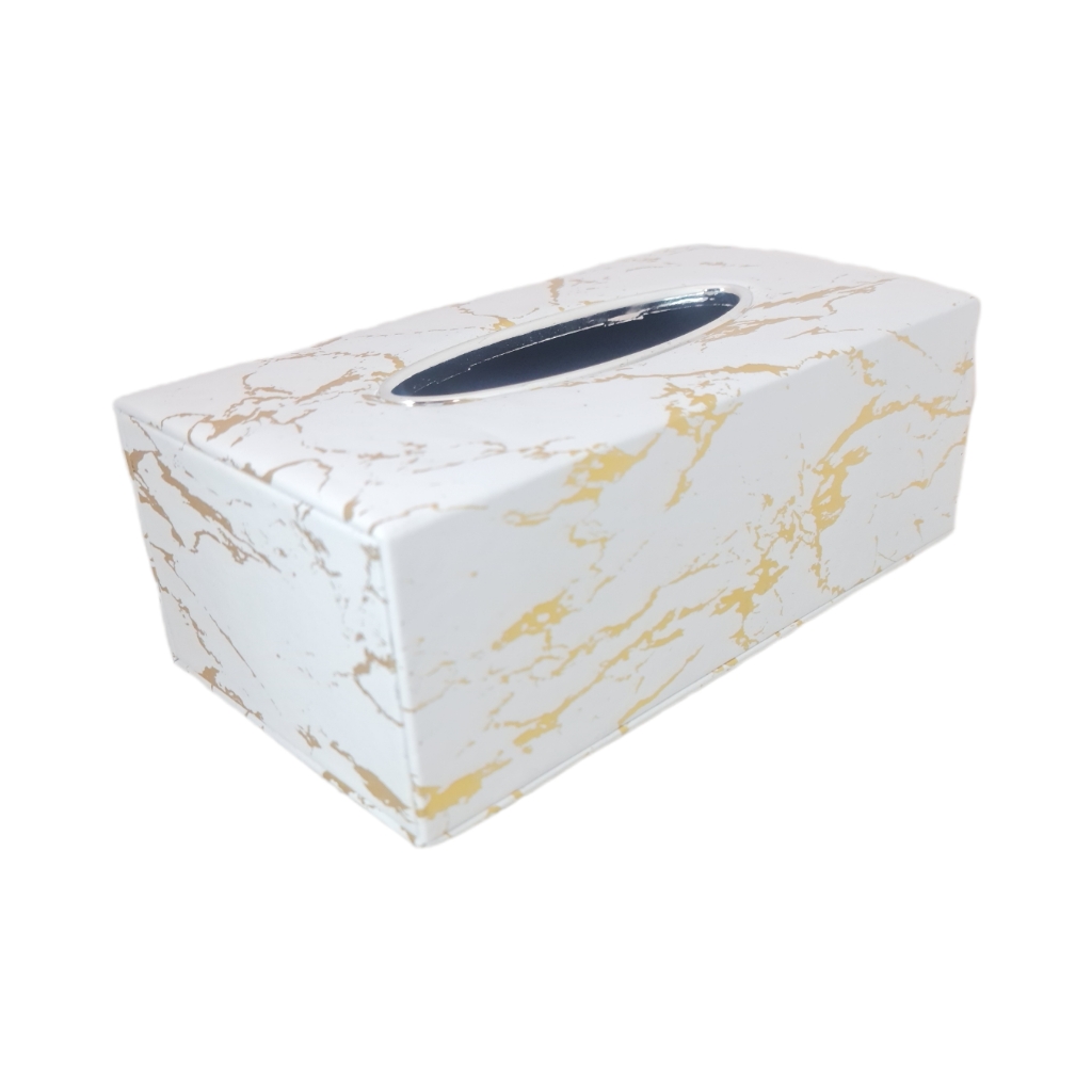 XHS0155FWG.jpg TISSUE BOX HOLDER WHITE AND GOLD - Image 1
