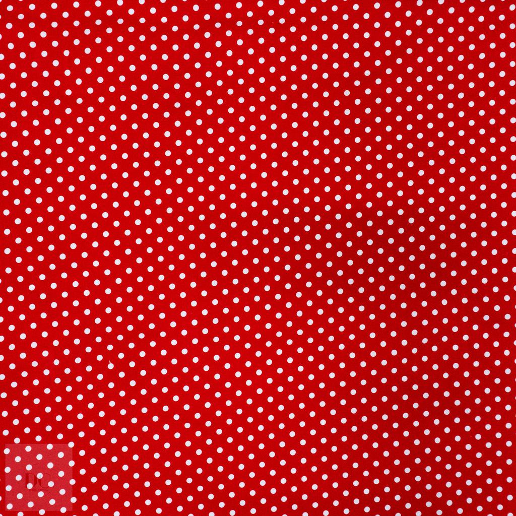 115PPC5F178231.jpg 115CM PRINTED POLY COTTON DOTS RED - Image 1