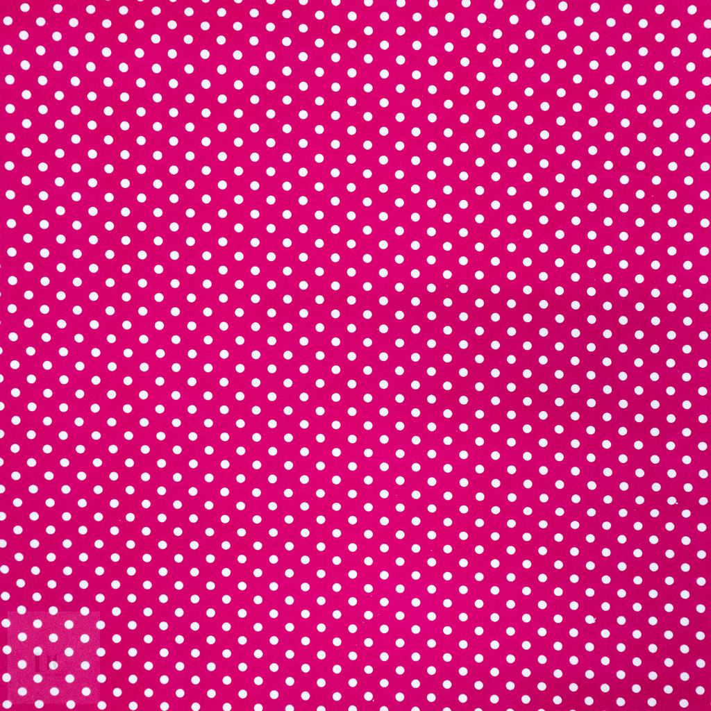 115PPC5F179231.jpg 115CM PRINTED POLY COTTON DOTS CERISE - Image 1
