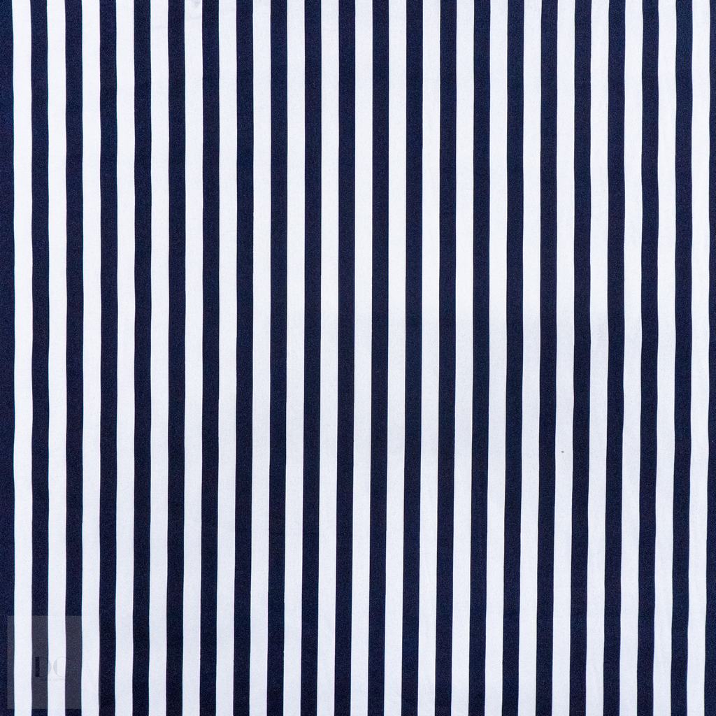 115PPC5F188231.jpg 115CM PRINTED POLY COTTON STRIPES NAVY - Image 1