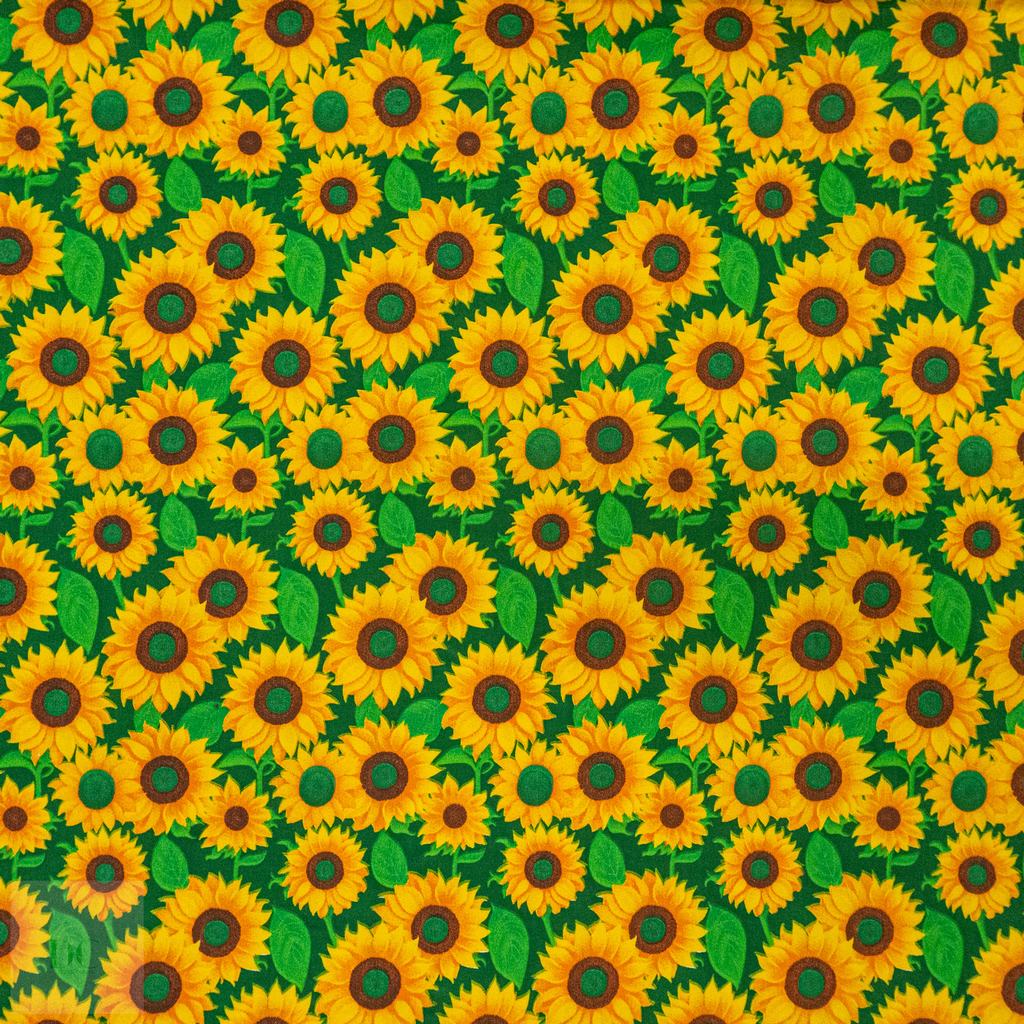 115PPC5F206231.jpg 115CM PRINTED POLY COTTON SUNFLOWER GREEN - Image 1