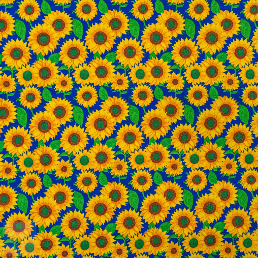 115PPC5F209231.jpg 115CM PRINTED POLY COTTON SUNFLOWER ROYAL - Image 1