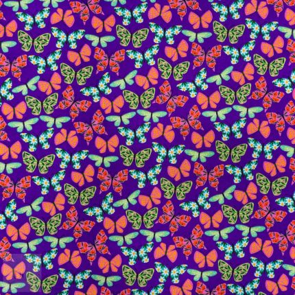115CM PRINTED POLY COTTON BUTTERFLIES PURPLE