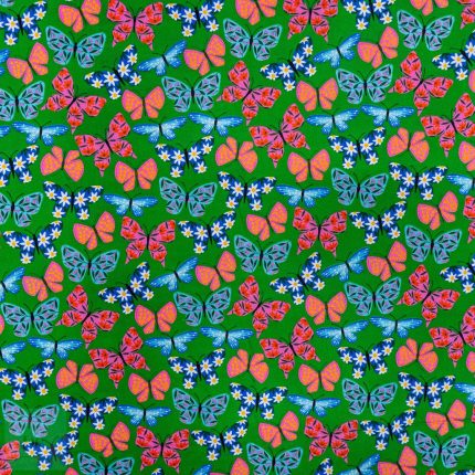 115CM PRINTED POLY COTTON BUTTERFLIES GREEN