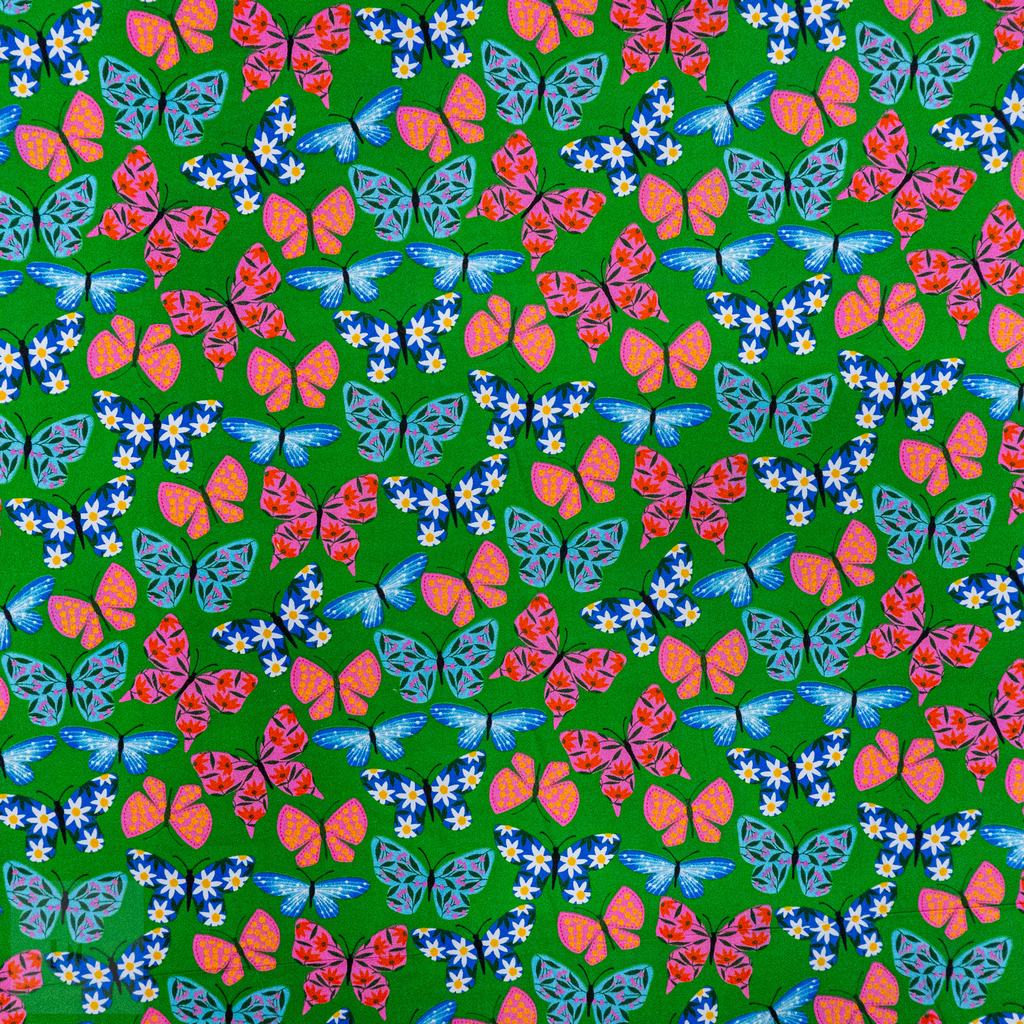115PPC5F211231.jpg 115CM PRINTED POLY COTTON BUTTERFLIES GREEN - Image 1
