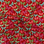 115CM PRINTED POLY COTTON BUTTERFLIES RED - Image 2