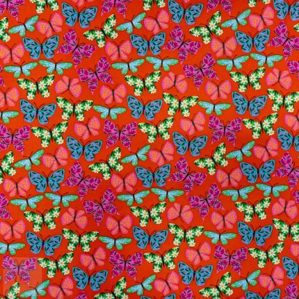 115CM PRINTED POLY COTTON BUTTERFLIES ORANGE