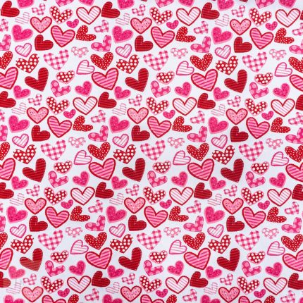 115CM PRINTED POLY COTTON HEARTS WHITE