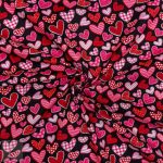 115CM PRINTED POLY COTTON HEARTS BLACK - Image 2
