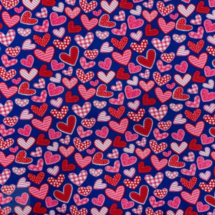 115CM PRINTED POLY COTTON HEARTS NAVY